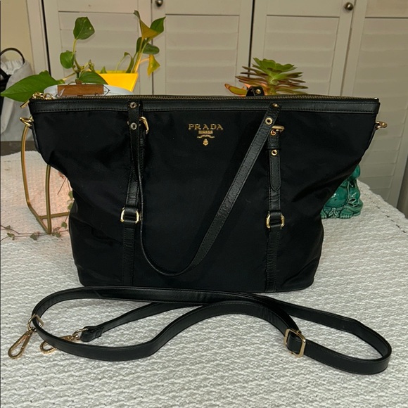 Prada Black Nylon Large Tote Bag with Leather Trim & Strap - Picture 1 of 17